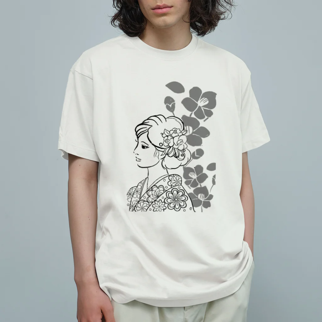 ki’s stampのWabisabiー椿(モノクロ) オーガニックコットンTシャツ