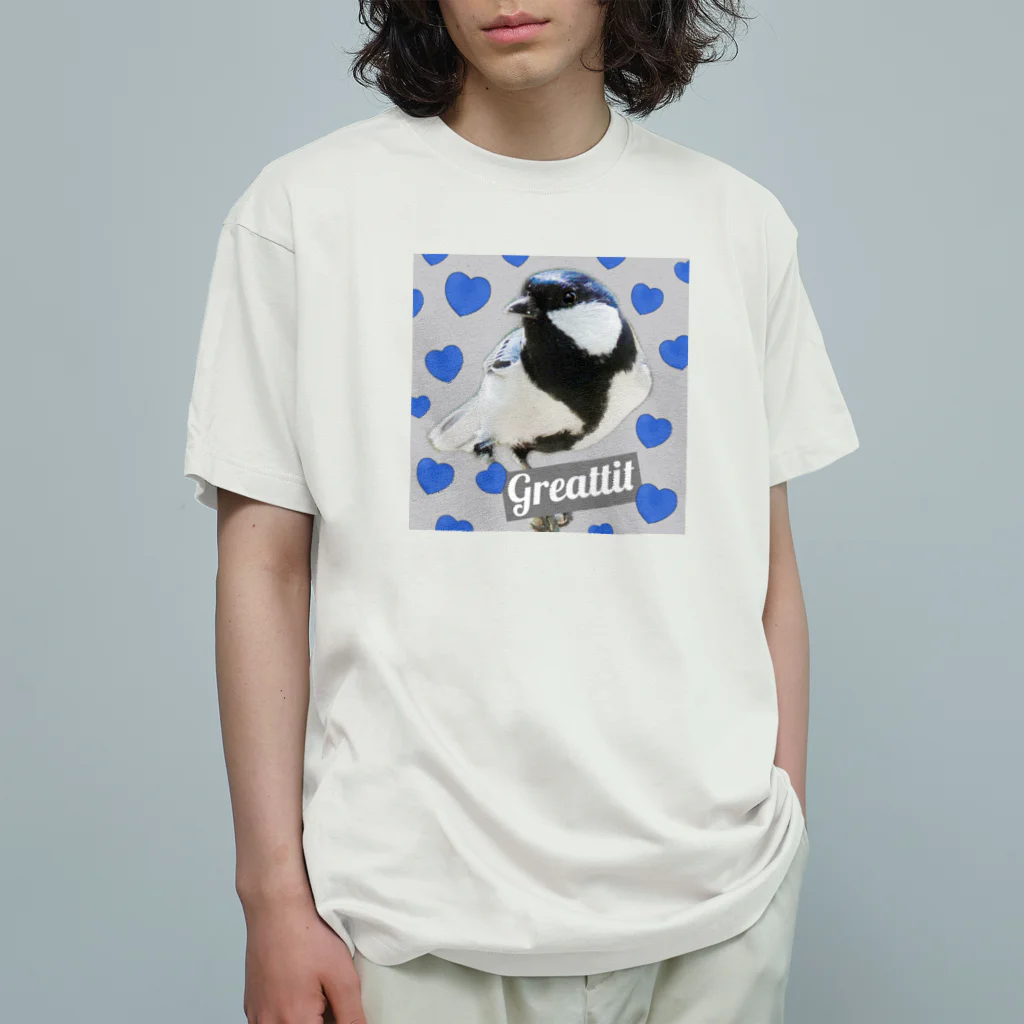 little bird..☆のシジュウカラのつっぴぃ☆ オーガニックコットンTシャツ