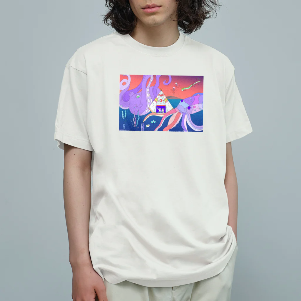 宇宙キャンプの深海でDJするねこ、タコとイカ、クラゲ、リュウグウノツカイ Organic Cotton T-Shirt