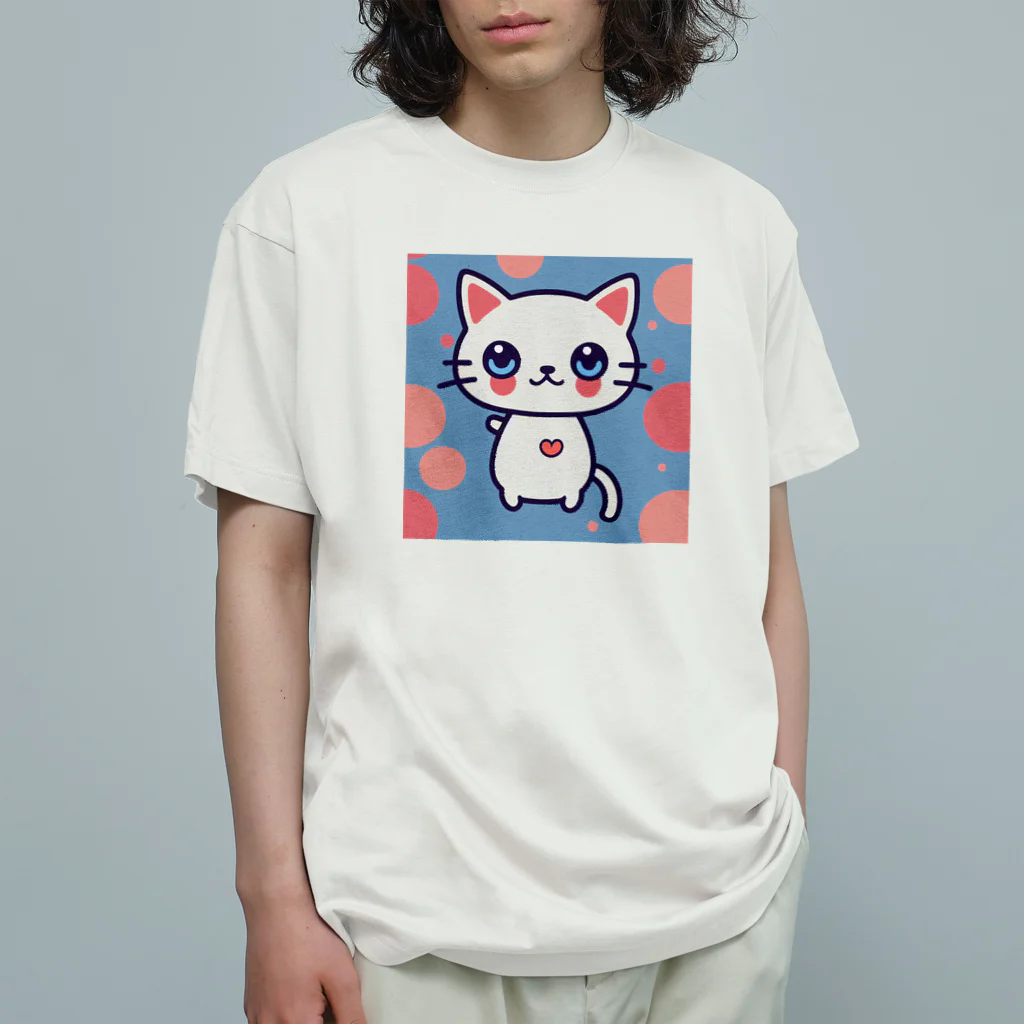 A31eの狛猫のミケ「はーとびーと」 オーガニックコットンTシャツ