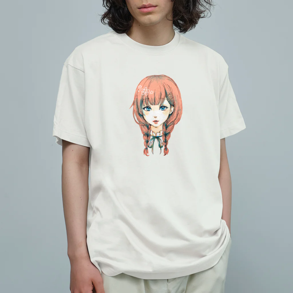 🐶シュナといろいろ🎨の三つ編み女の子 オーガニックコットンTシャツ