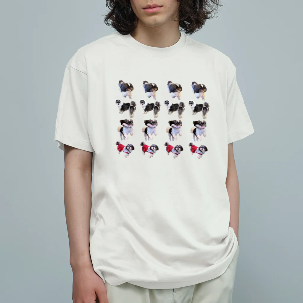 シーズーっぽいしろくろの犬たちのTAMA'S IPPAI オーガニックコットンTシャツ