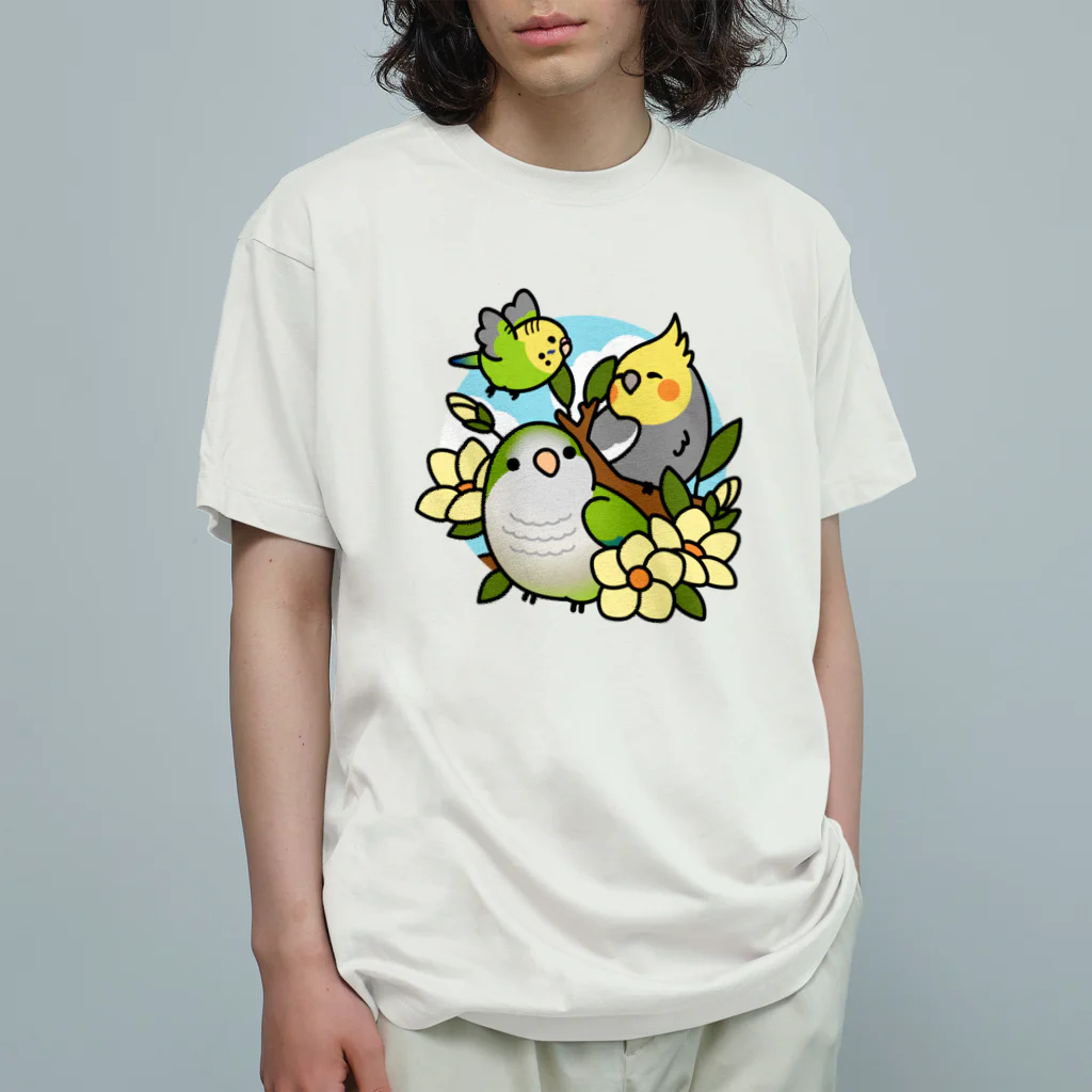 Cody the Lovebirdの仲良しインコ　セキセイインコ、オカメインコ、オキナインコ Chubby Bird オーガニックコットンTシャツ