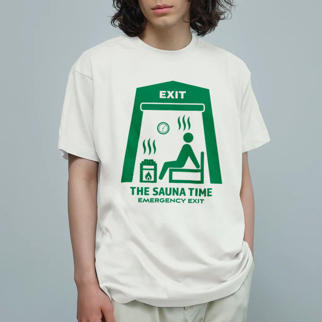 kg_shopのTHE SAUNA TIME【非常口パロディ】 オーガニックコットンTシャツ