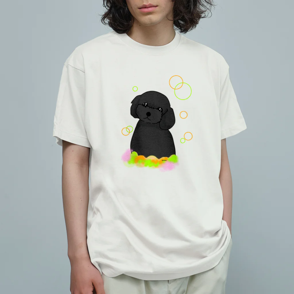 greetenの黒トイプードル　癒し犬 オーガニックコットンTシャツ