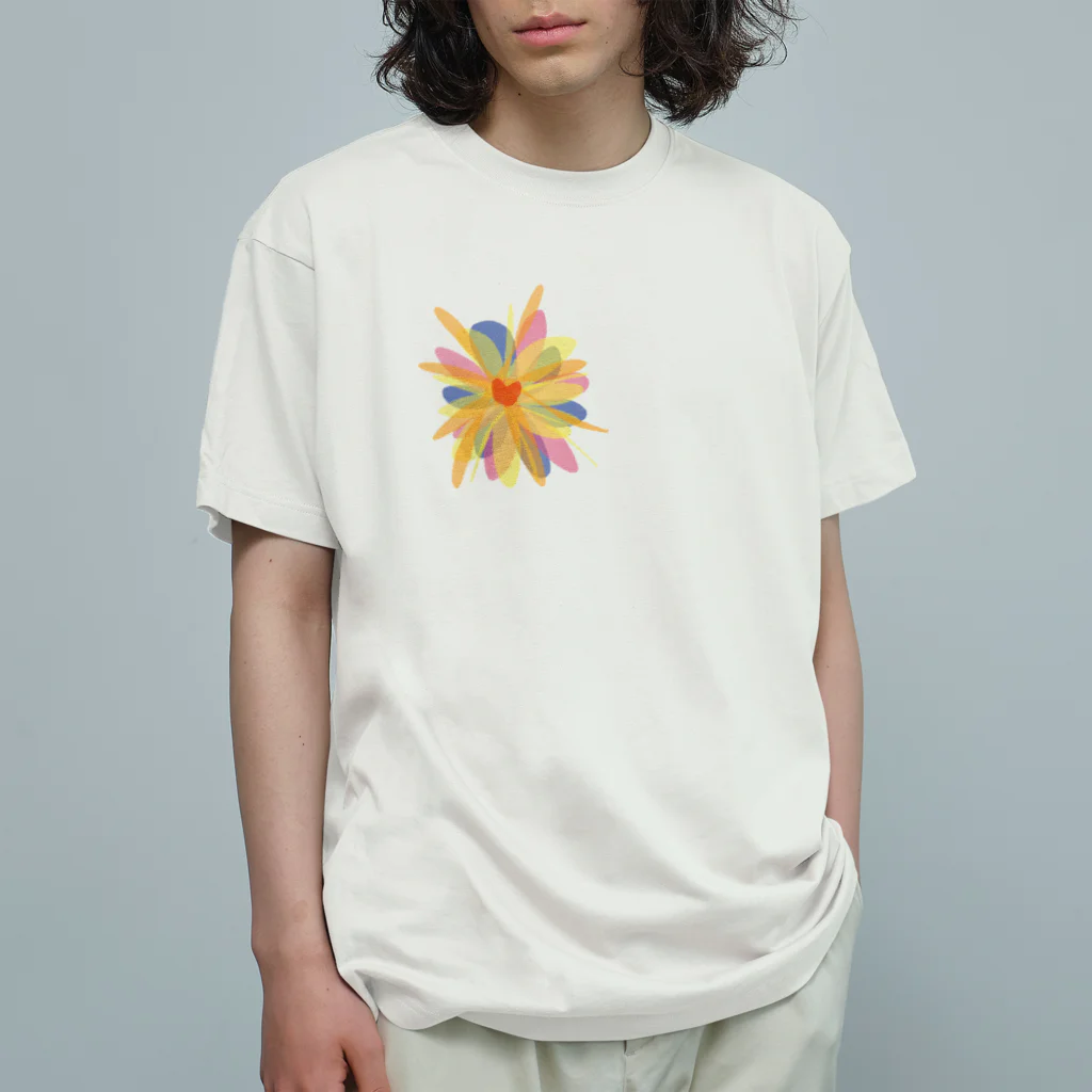 nomumyのカラフルなお花 オーガニックコットンTシャツ