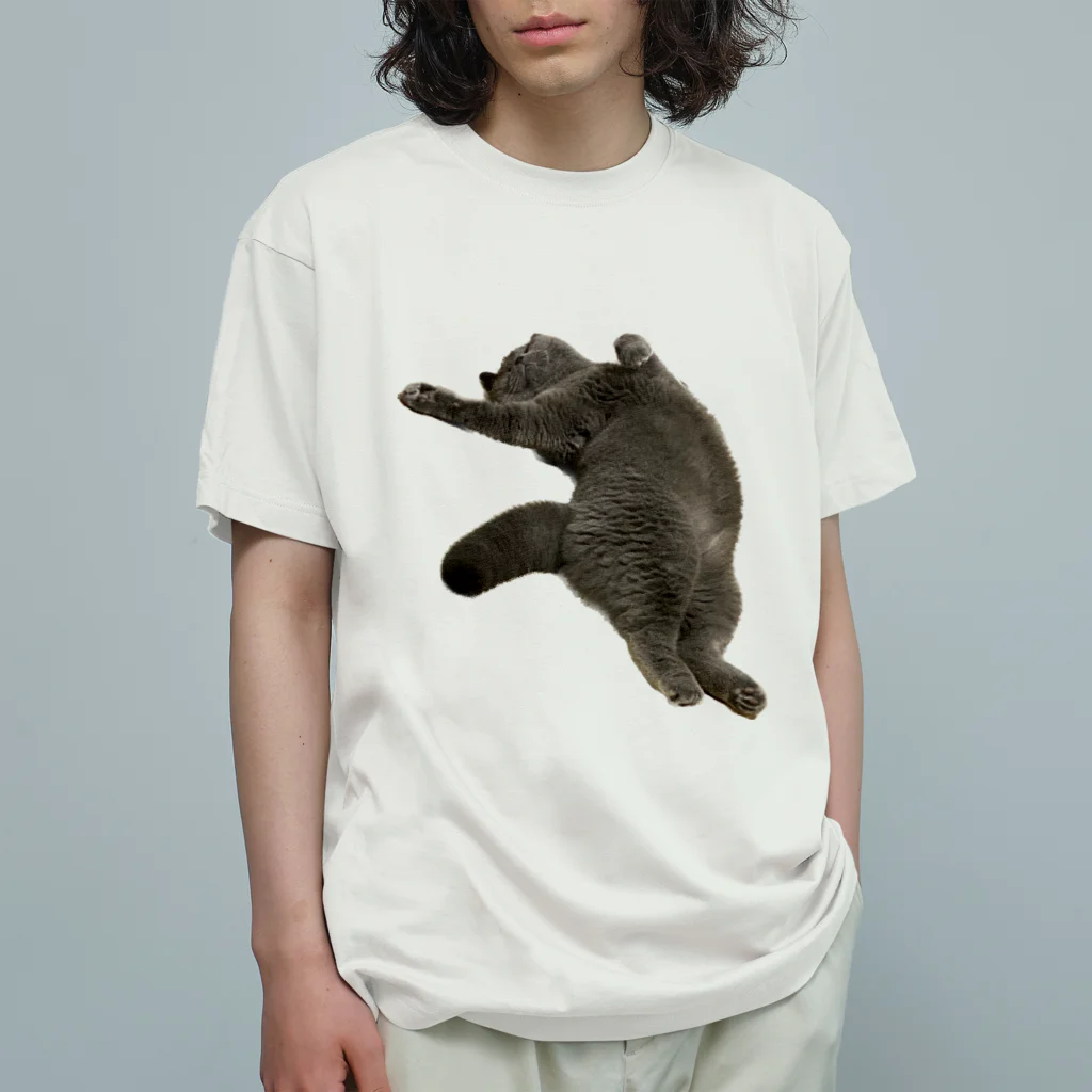 むっちり猫のむっちり丸のお腹ぽっこりむっちり丸 オーガニックコットンTシャツ