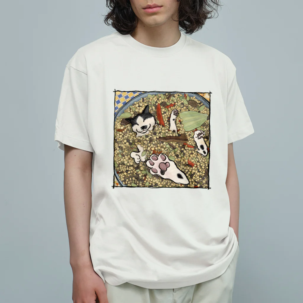 gossion［ごしょん］のガラムマサラと笑う猫 オーガニックコットンTシャツ