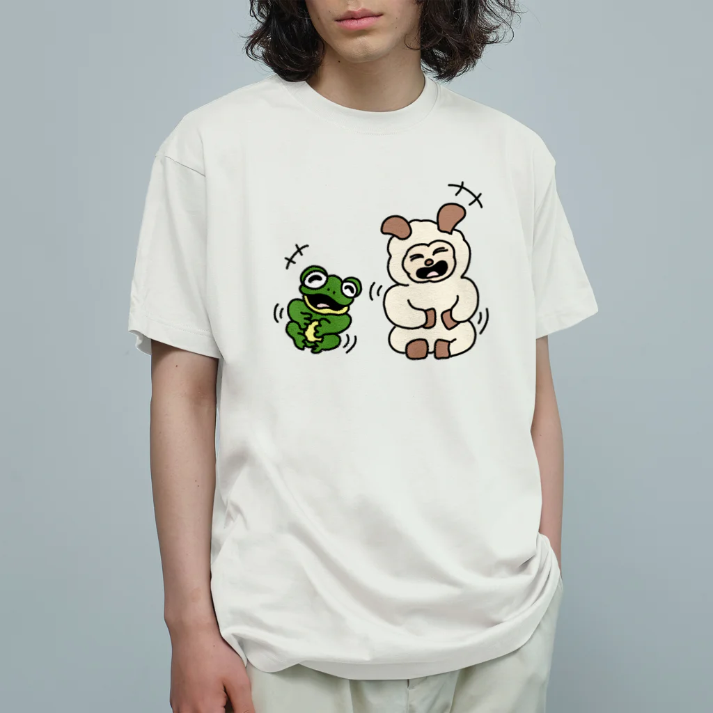 須田ふくろうのヒツジトカエル 大笑いするふたり オーガニックコットンTシャツ