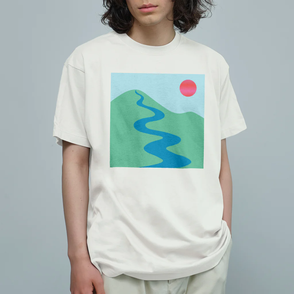 うろこぐもの太陽、山、川 オーガニックコットンTシャツ