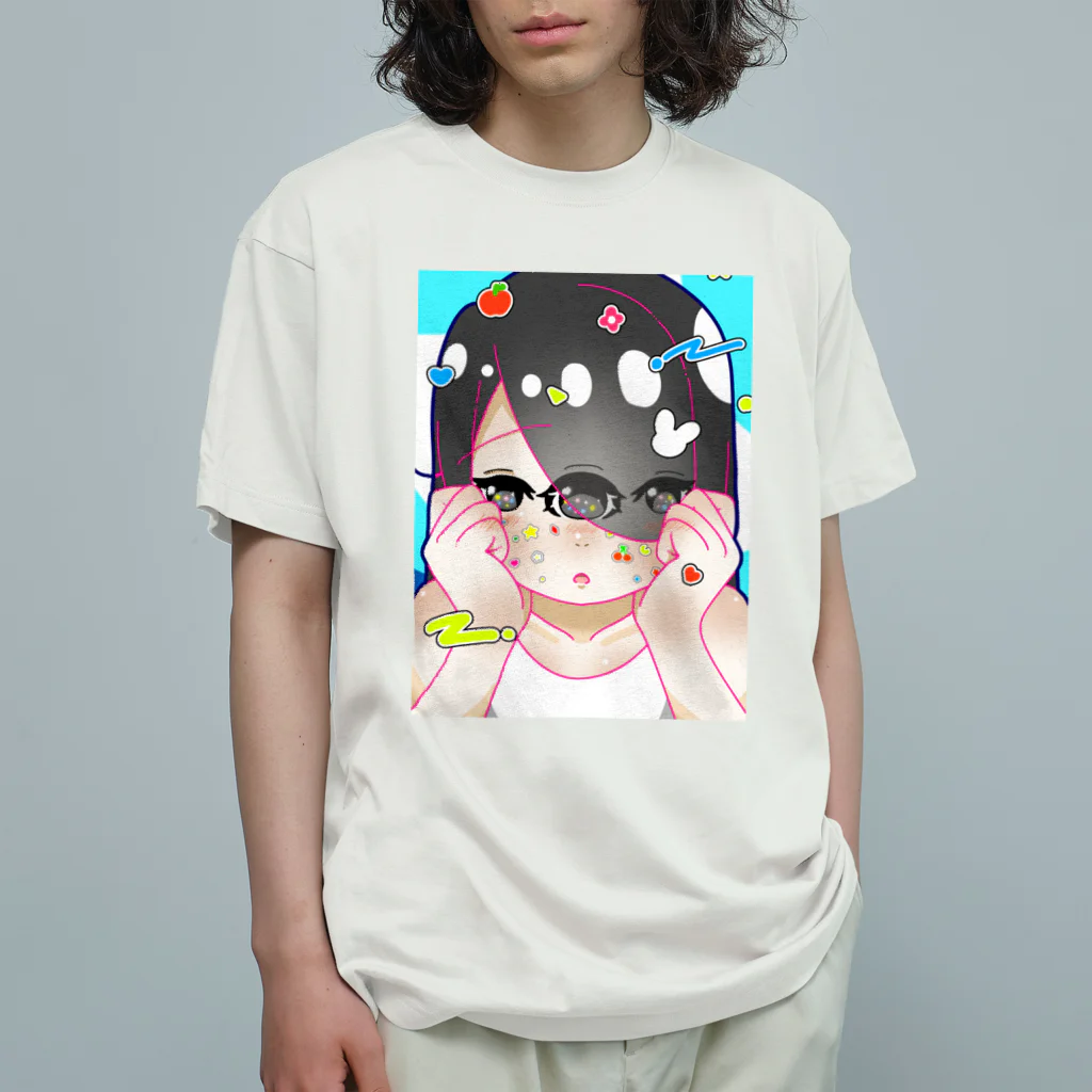 花時計のステッカーくぬぎちゃん オーガニックコットンTシャツ