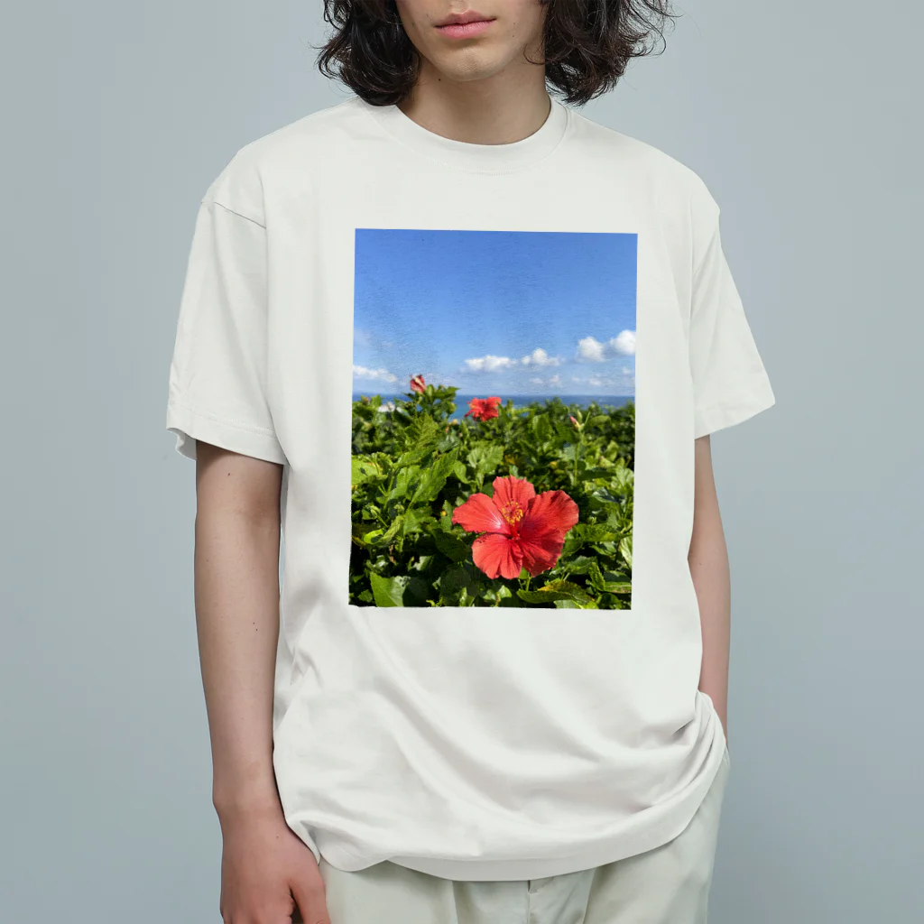 Ripples沖縄レジンアートの沖縄の海とハイビスカス オーガニックコットンTシャツ