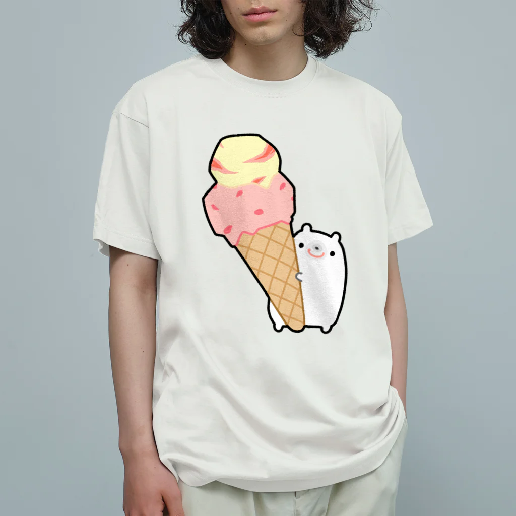うさやのアイスクリームをゲットしてご満悦のくま オーガニックコットンTシャツ