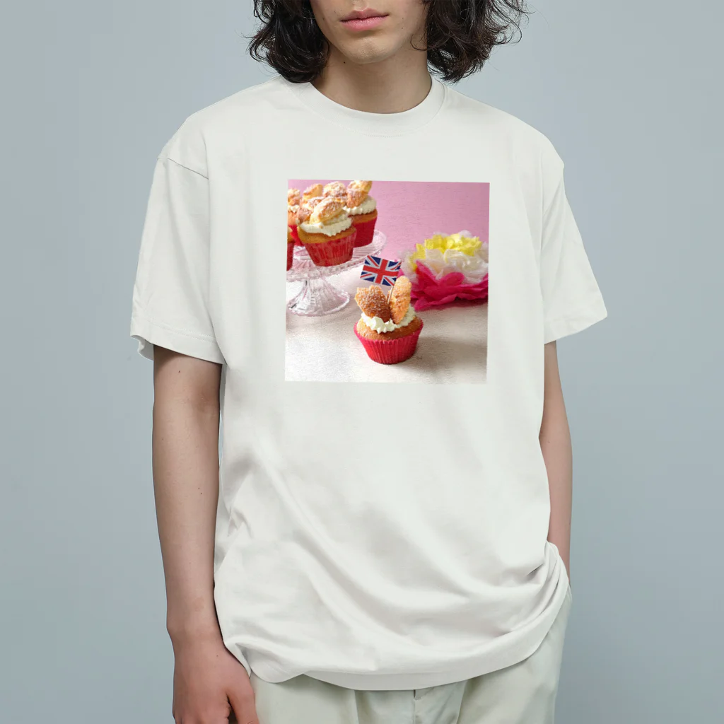 世界お菓子ばなしのバタフライカップケーキ ソロ オーガニックコットンTシャツ