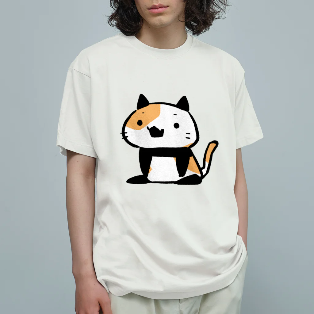 うさやのパンダ風味の三毛猫 オーガニックコットンTシャツ