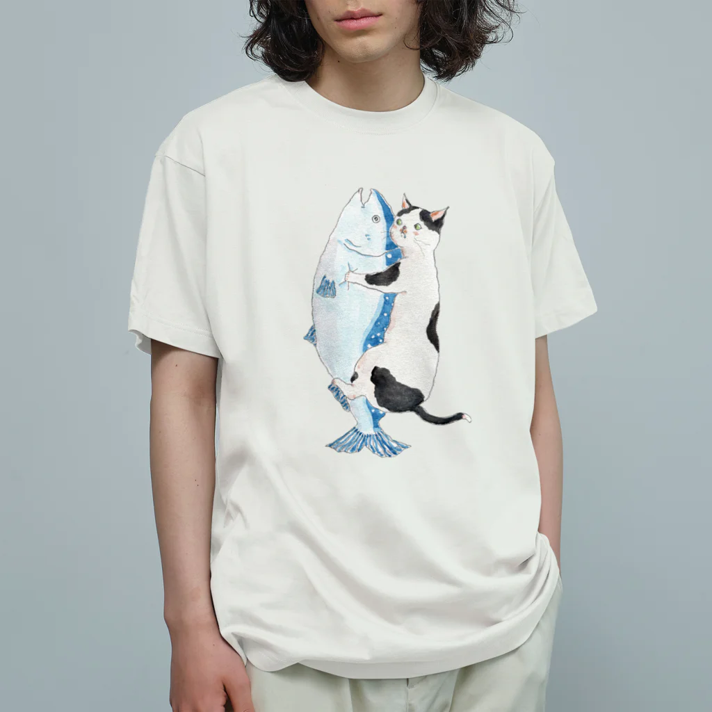 トコロコムギの秋鮭にゃんこ Organic Cotton T-Shirt