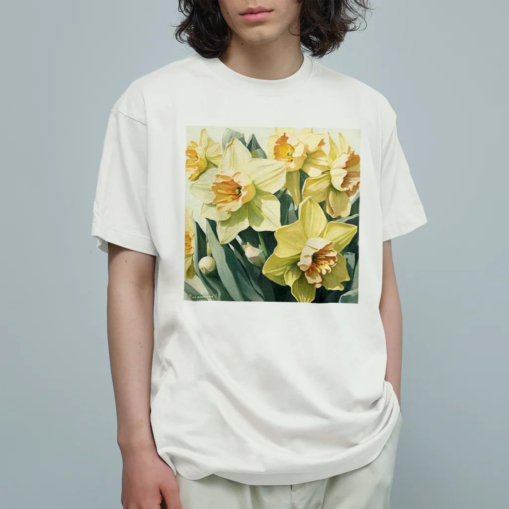 botanicalartAIの黄色のスイセン オーガニックコットンTシャツ
