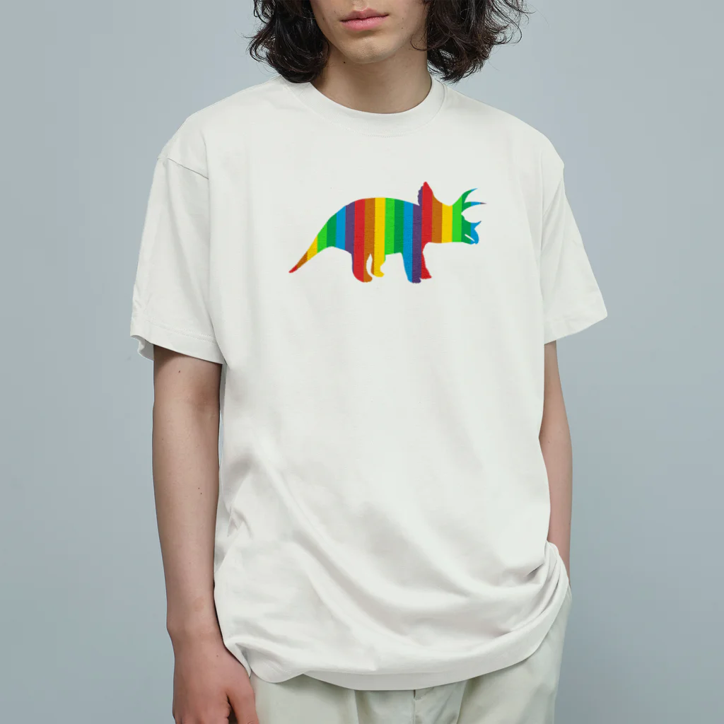 chicodeza by suzuriのカラフルなトリケラトプス オーガニックコットンTシャツ