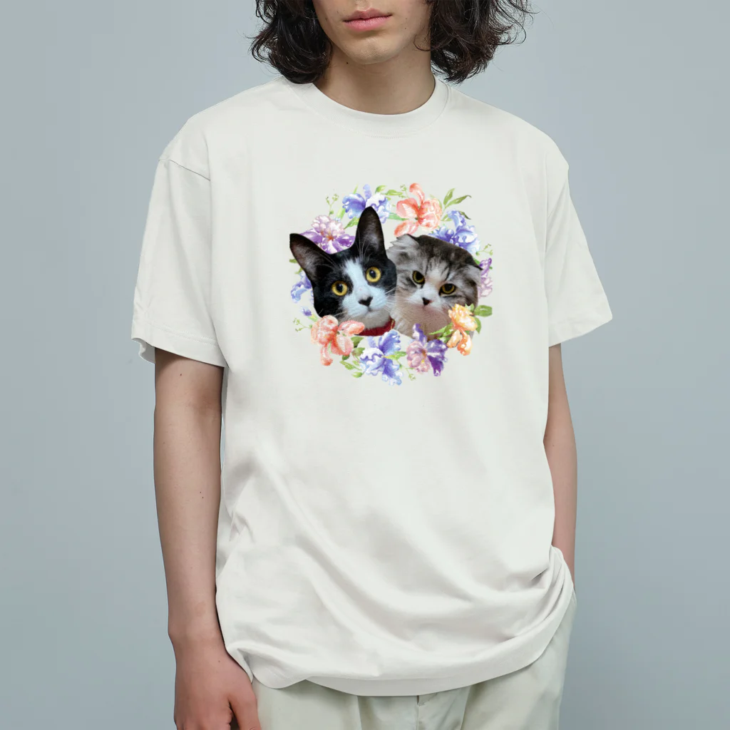 ゆきリンアート【保護猫活動 支援】のゆきリン花輪 オーガニックコットンTシャツ