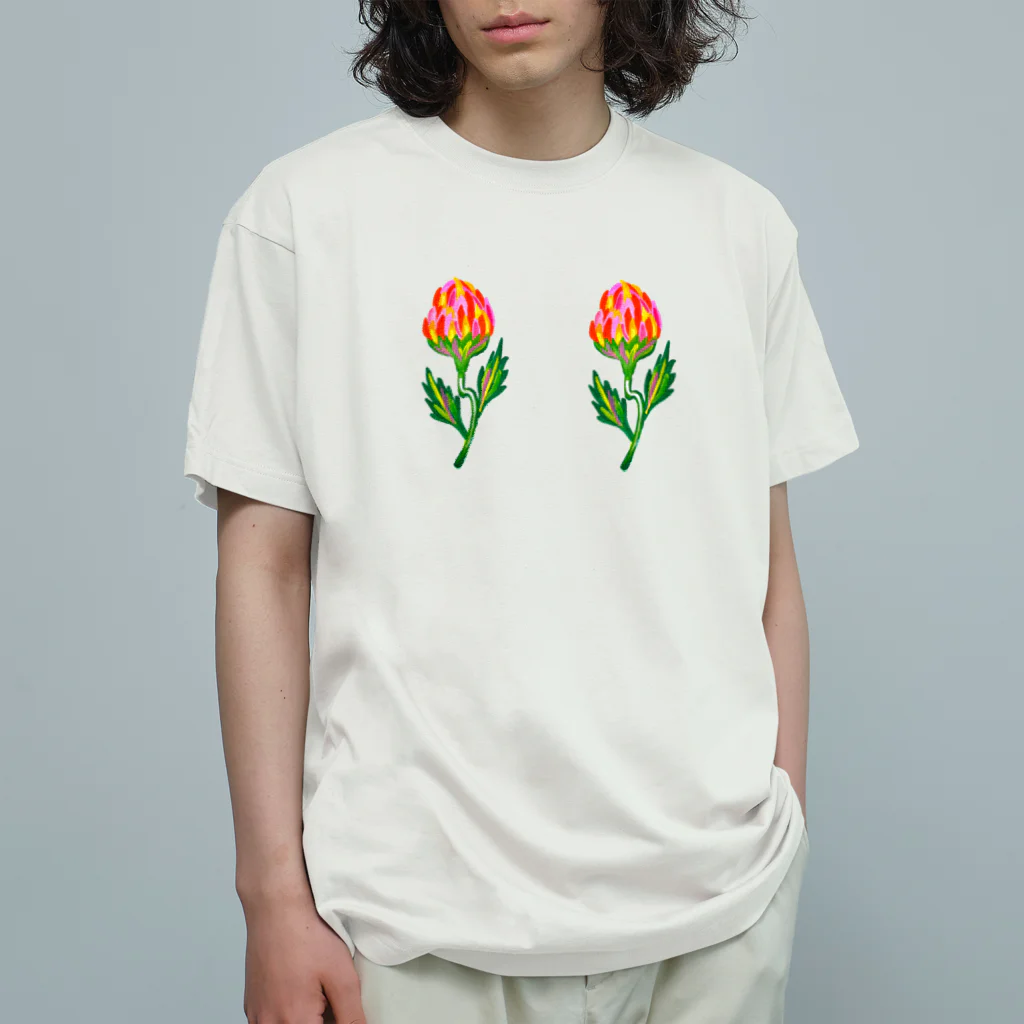 34illustrationの南国の花bra オーガニックコットンTシャツ