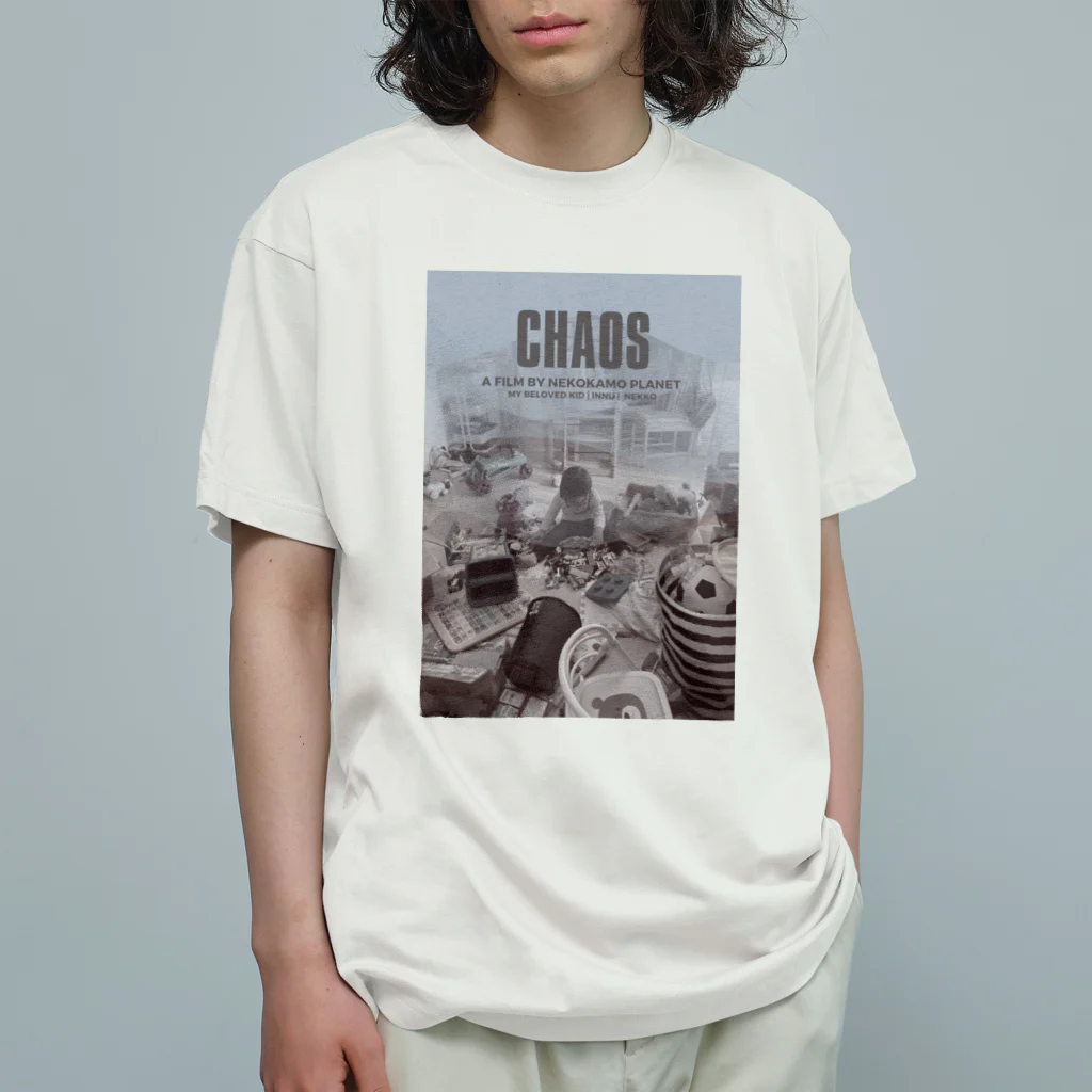 ネコカモプラネットのchaos（白） オーガニックコットンTシャツ
