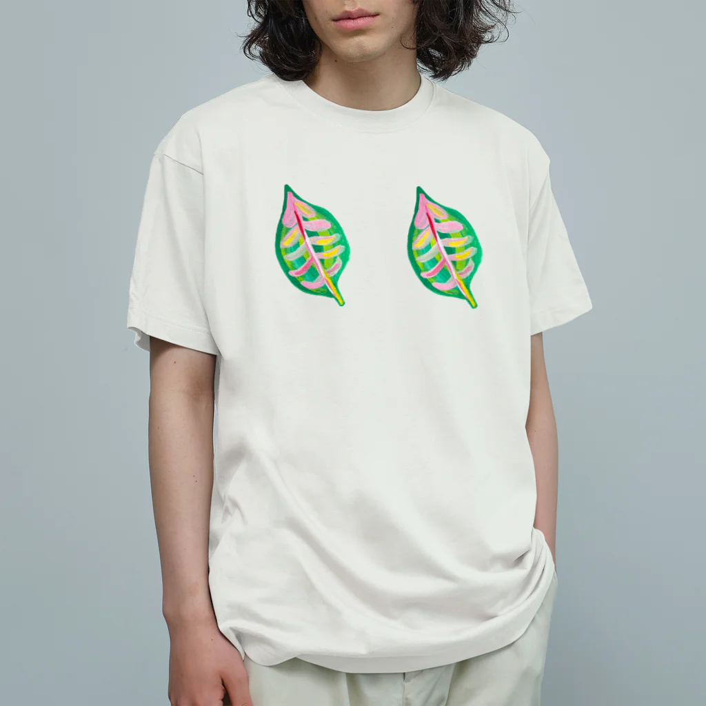 34illustrationのカラフル葉っぱbra オーガニックコットンTシャツ