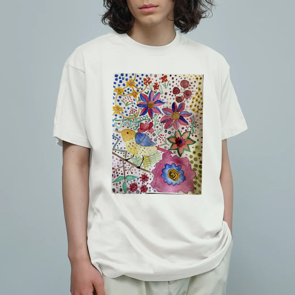 P R A Y .の鳥と花のよろこび オーガニックコットンTシャツ