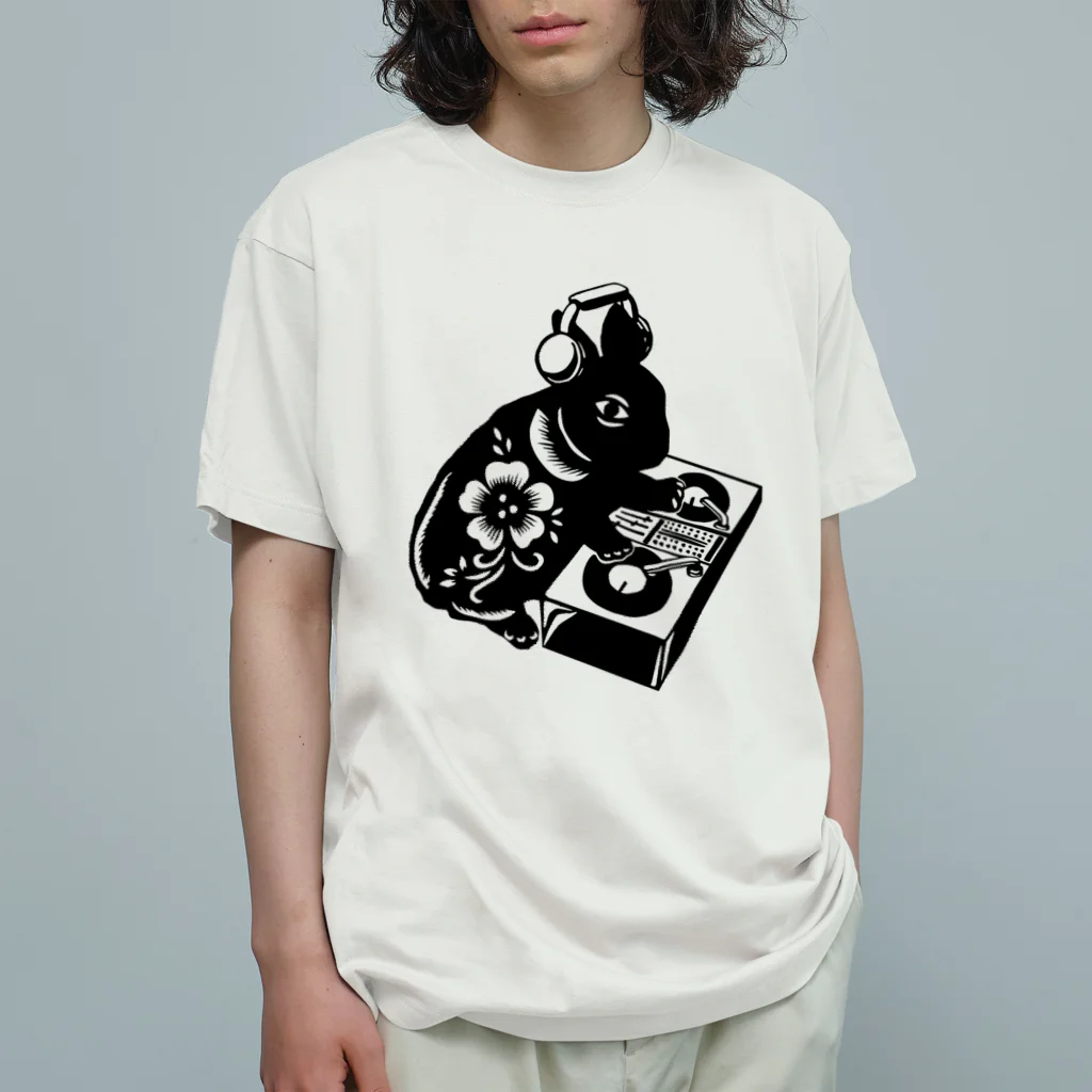 小梅製作所のDJ小梅（DJシャオメイ、DJうさぎ）黒 Organic Cotton T-Shirt