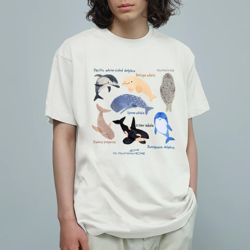 ogura kyoko illustrationのイルカとクジラとアザラシたち オーガニックコットンTシャツ