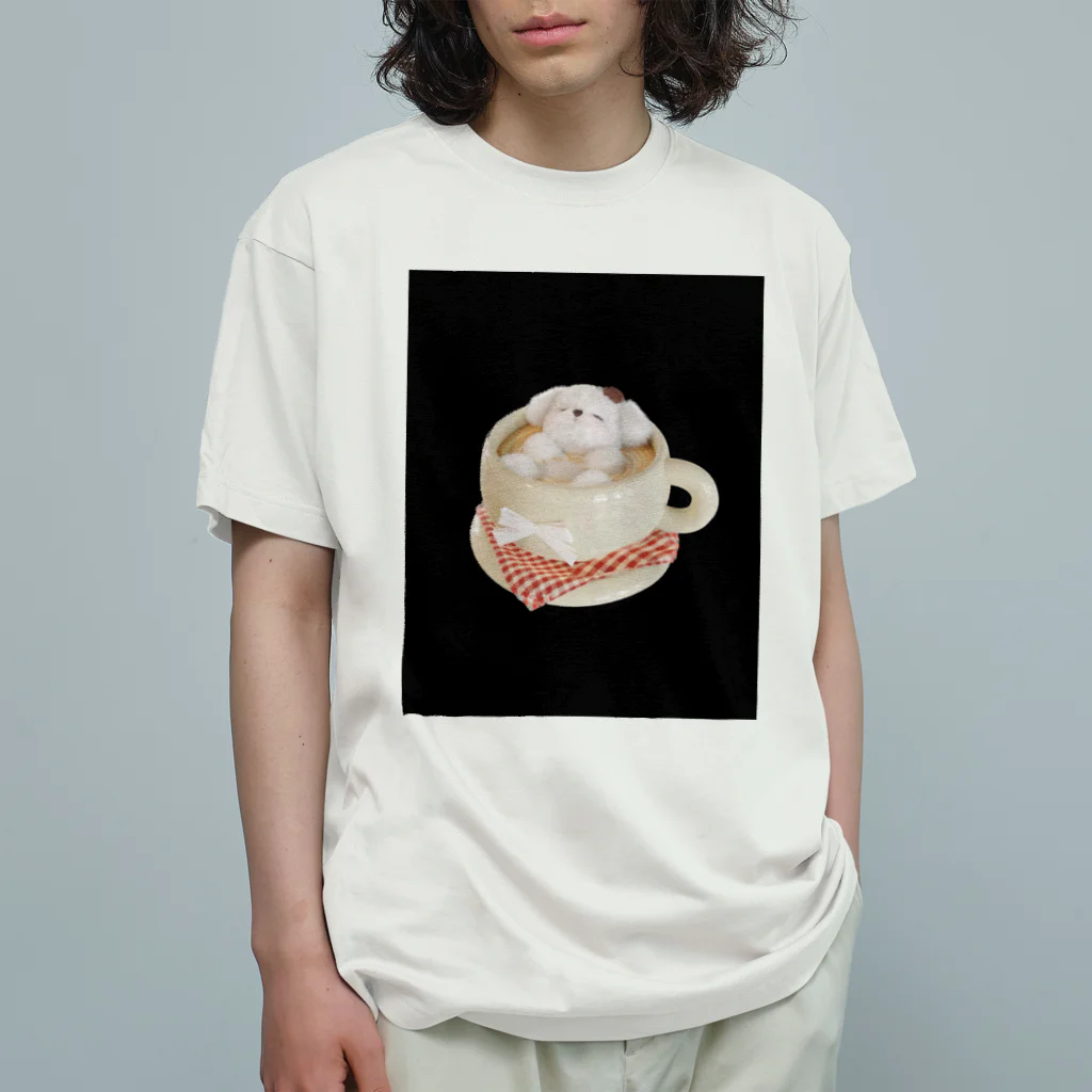 みにゆん　ねこのBathing puppy オーガニックコットンTシャツ