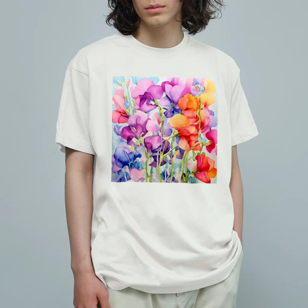 botanicalartAIのカラフルなスイトピー Organic Cotton T-Shirt