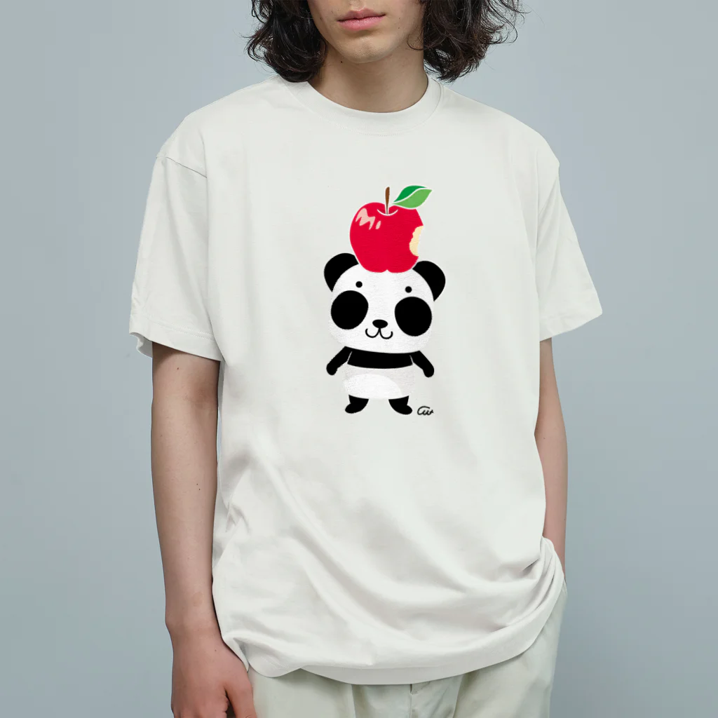 イラスト MONYAAT の両面印刷 ズレぱんだちゃんのリンゴ食べたの誰？　 オーガニックコットンTシャツ