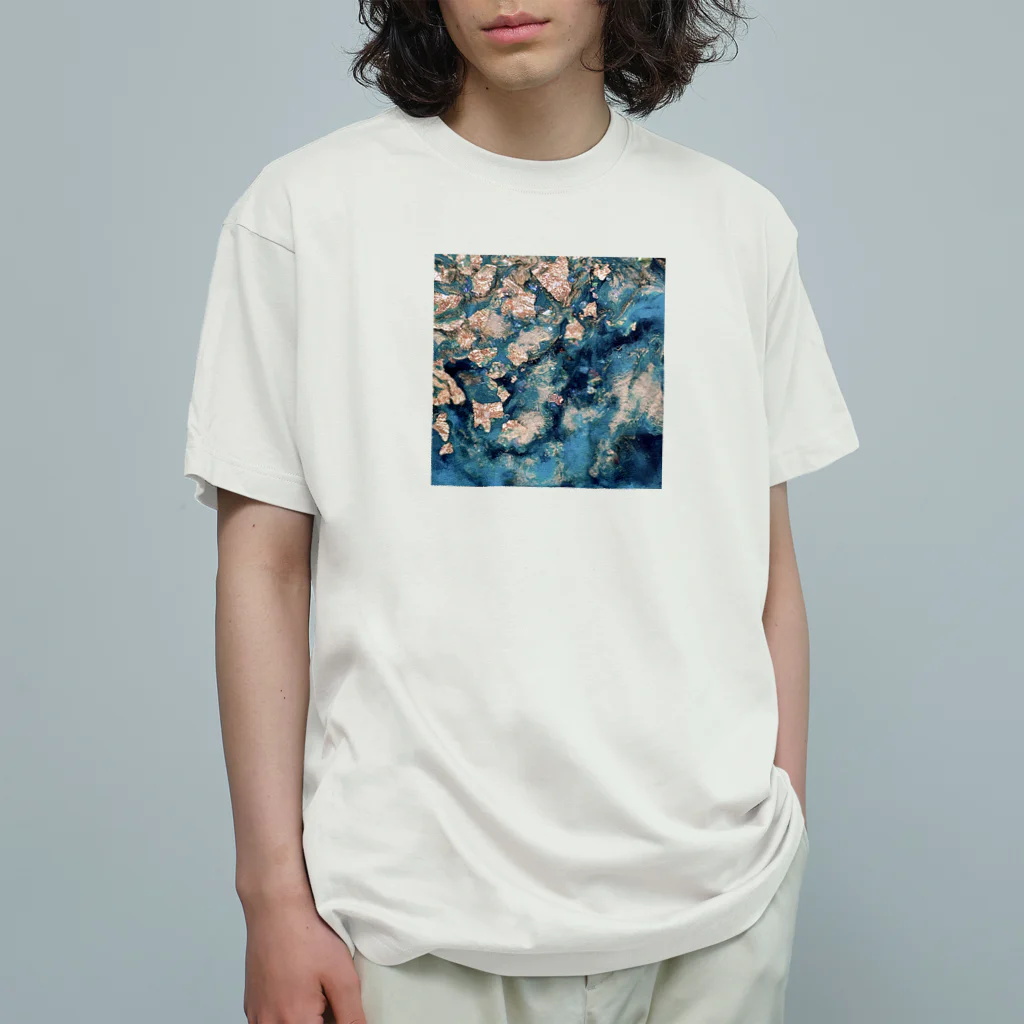【抽象画】melty moon【フルイドアート】の碧 オーガニックコットンTシャツ