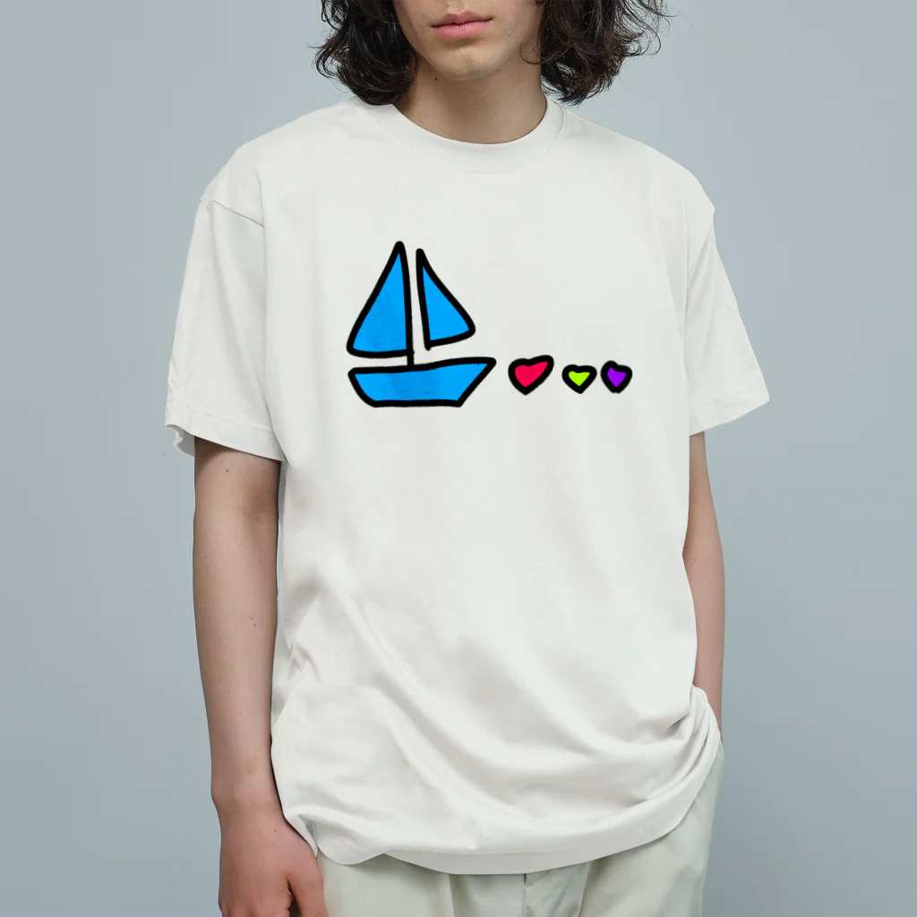 タカのハートを連れたヨットくん オーガニックコットンTシャツ