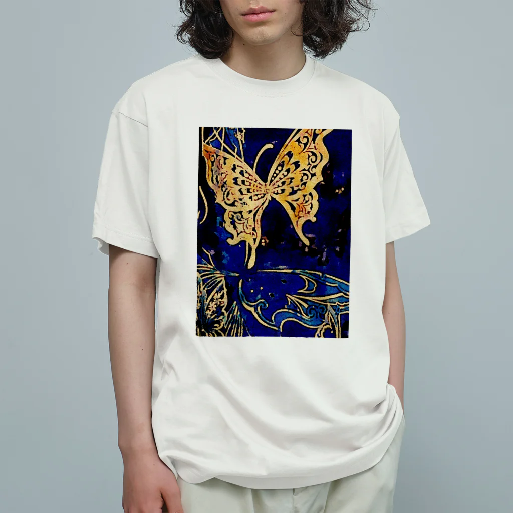 しばいぬ1大好き屋の夜空羽舞う黄金蝶 オーガニックコットンTシャツ