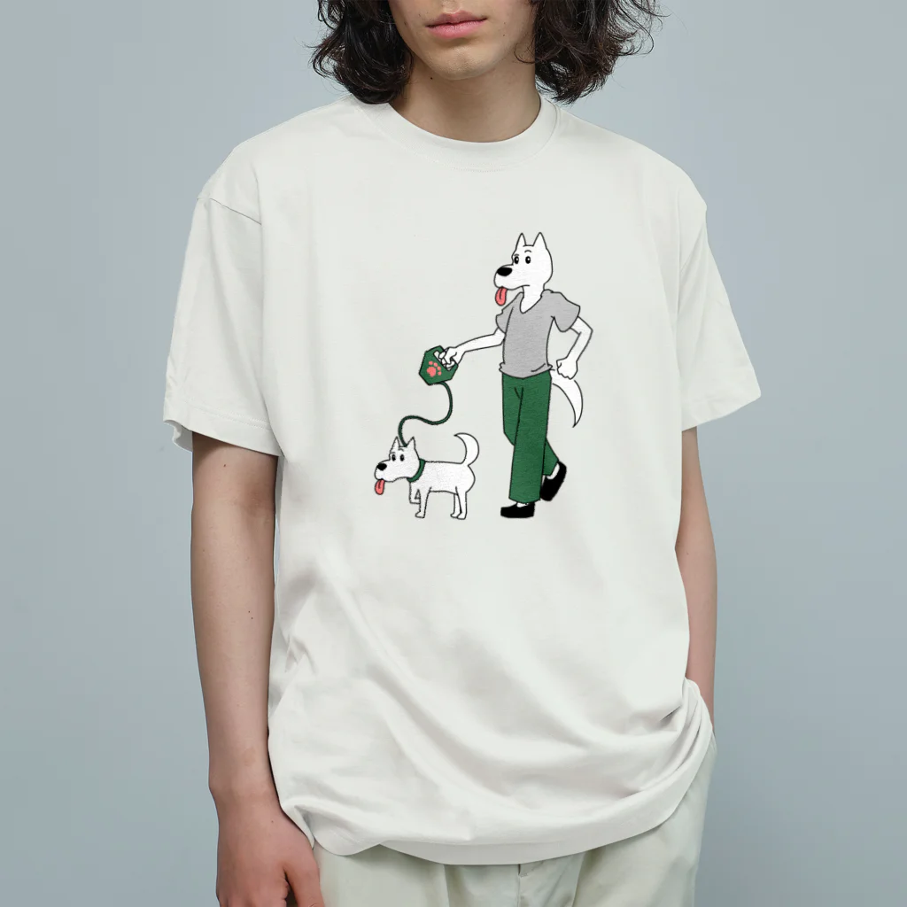 Chutaroの白犬×白犬×さんぽ オーガニックコットンTシャツ