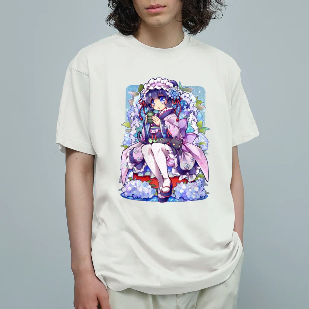 月蝕ざっか店＠SUZURIの君は紫陽花-Ms.Hydrangea☂️ - A Organic Cotton T-Shirt