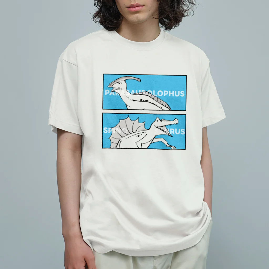 彩葉-IROHA-の戯画ザウルス(パラサウロロフス・スピノサウルス) オーガニックコットンTシャツ