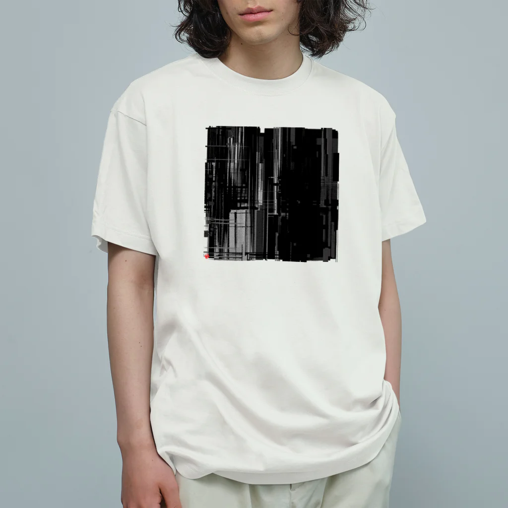 【松】黒金アートこぎん和紙和柄の96002βモノクロ黒ミニマム オーガニックコットンTシャツ