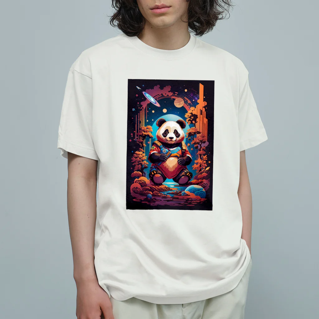 S☆DESIGNのパンダ飛行士 オーガニックコットンTシャツ
