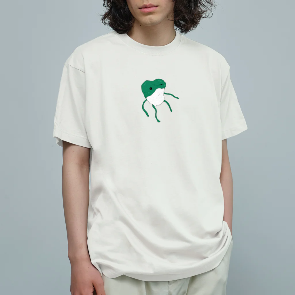 ポンポンアートの工房のPompom art 《濃緑カエル》 オーガニックコットンTシャツ