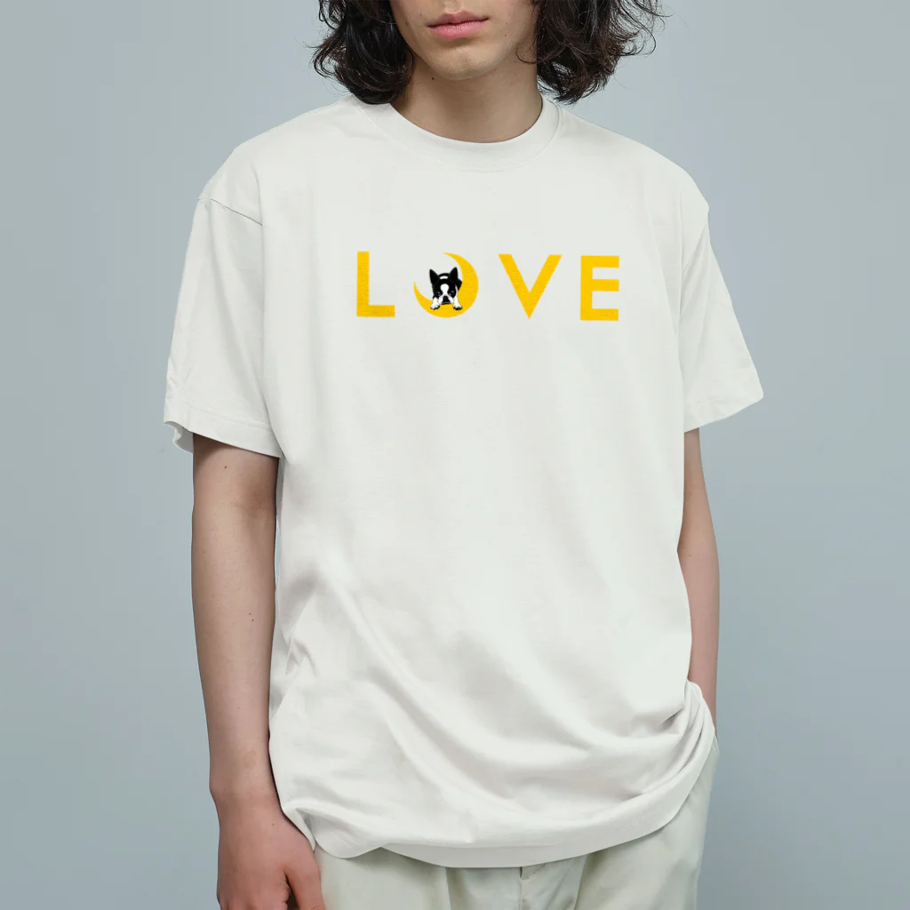 コチ(ボストンテリア)のボストンテリア(月LOVE)[v2.8k] オーガニックコットンTシャツ