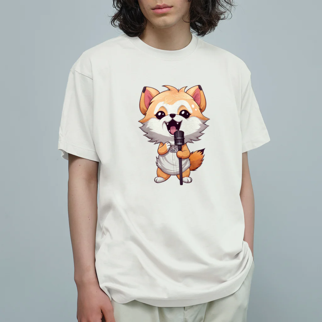 Vasetti_pressの可愛いキツネとマイク オーガニックコットンTシャツ