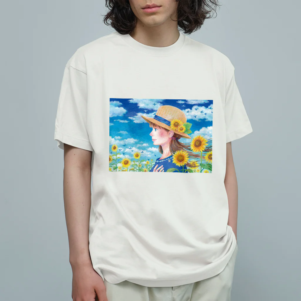 kazuyo online store【suzuri】　　　　　　　　　　　　　　　　　　　　　　　　　　　　　　　　　　　　　　　　　　　　　　　　　　　　　　　　　　　　　　　　の夏の向日葵と空 オーガニックコットンTシャツ