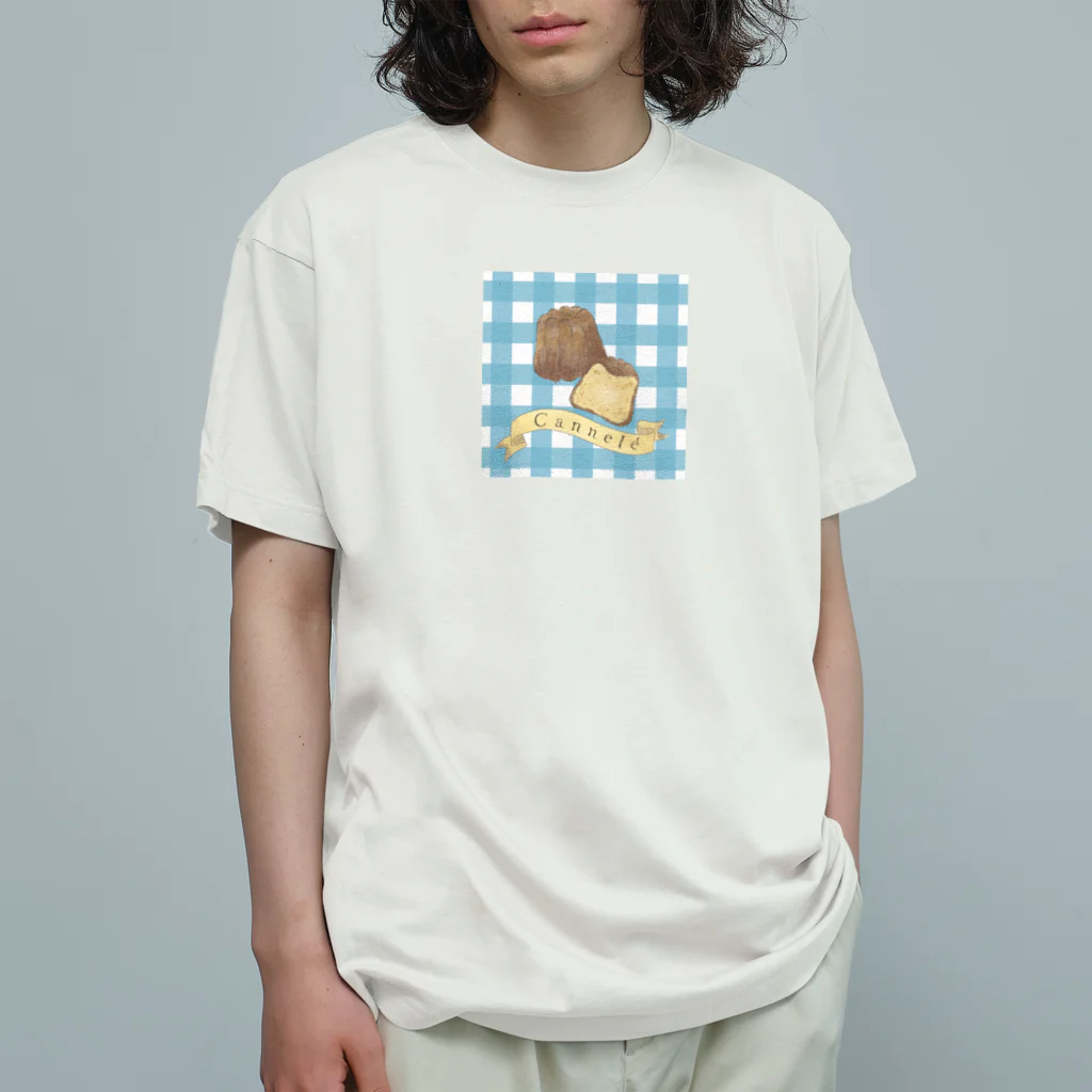 Oriko's Tea Roomのカヌレ　ブルーギンガムチェック オーガニックコットンTシャツ