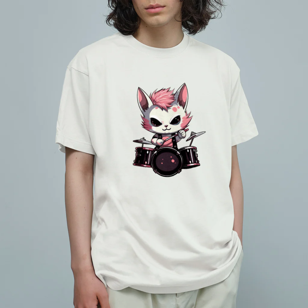 Vasetti_pressの可愛いドラマーのネコちゃん Organic Cotton T-Shirt