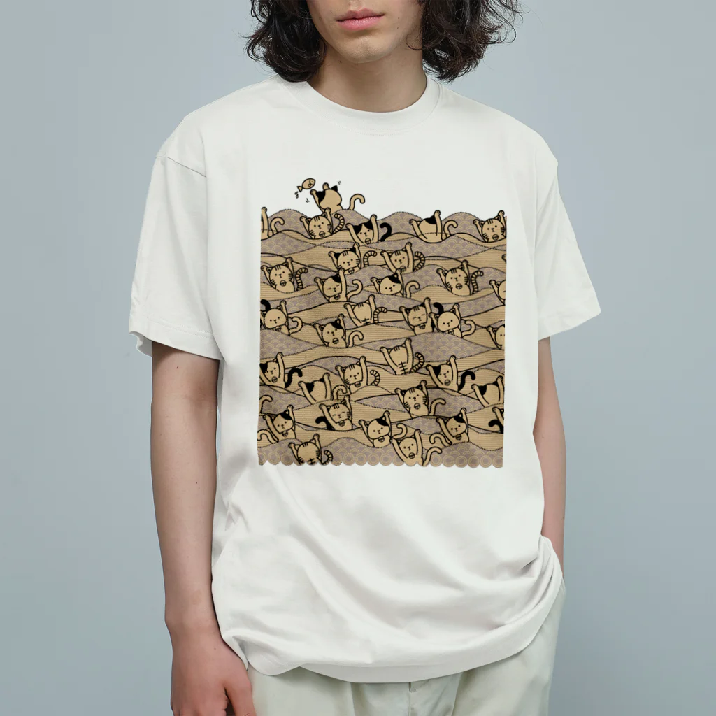 まるちくりえいてぃぶすたじおの和柄シンクロナイズドスイミング猫（淡色×茶色） Organic Cotton T-Shirt