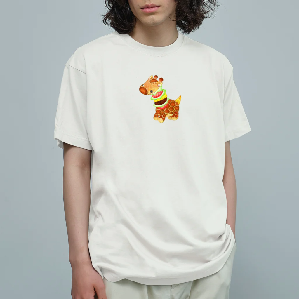 satoayaのアニマルカフェのフードアニマル　キリンバーガー オーガニックコットンTシャツ