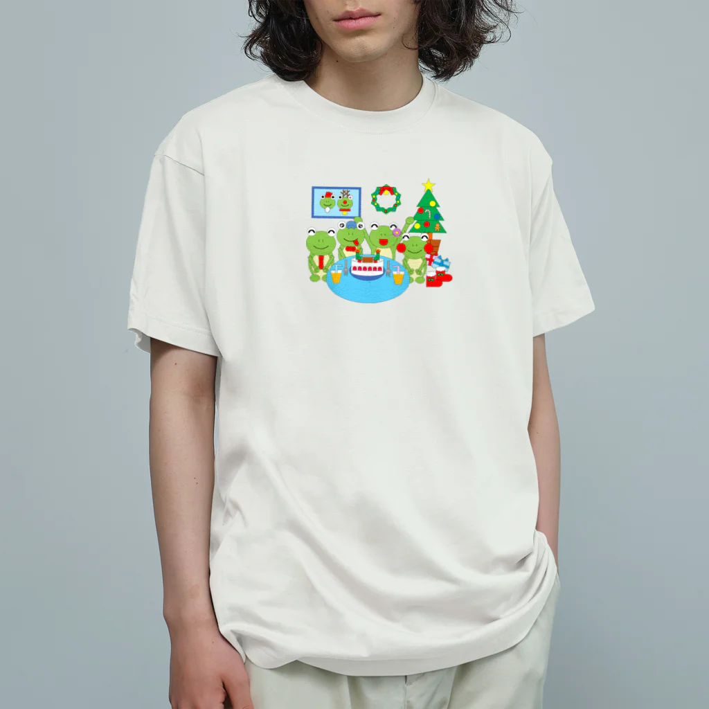 🐸かえるさんと仲間たち🐸のクリスマスパーティのかえるさん オーガニックコットンTシャツ