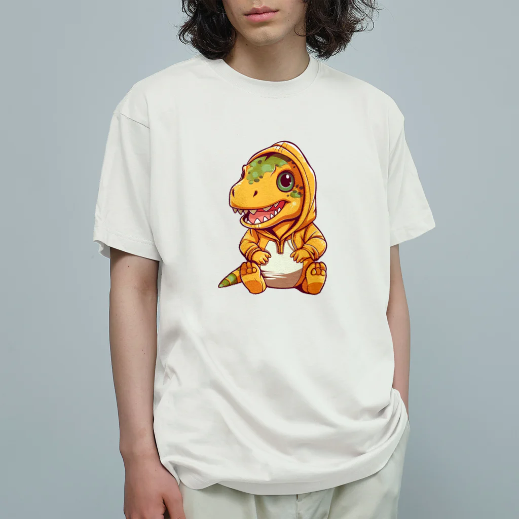 Vasetti_pressのパーカーを着たティラノサウルス オーガニックコットンTシャツ